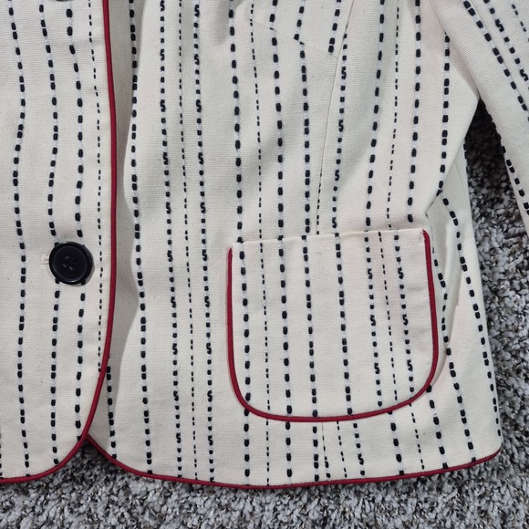 Talbots Blazer Womens Size 12 Embroidered Stripes Red Trim Cotton Jacket Preppy - Picture 4 of 8